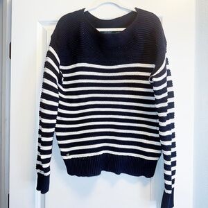 Lauren Ralph Lauren Sweater Navy Stripe Boatneck Coastal 100% Cotton Sz L